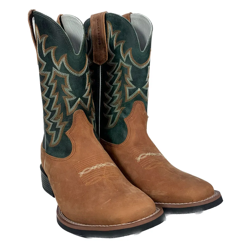 Bota Masculina Couro Bovino Bico Quadrado Texas Rodeo